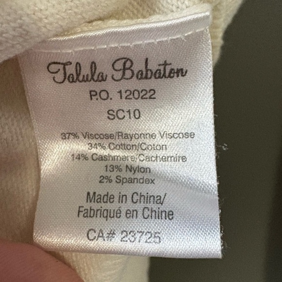 Talula Babaton, size M, cashmere white deep V neck long sleeve pullover - Picture 4 of 5